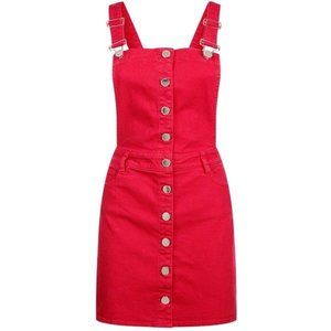 Maje Rira Denim Overalls-Style Mini Dress skirt red/orange Italian 38 S/M